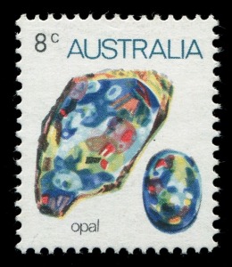 AUSTRALIA: Decimal Issues: 1973-74 (SG.551) 8c Opal with variety BW:644cd 'ULTRAMARINE OMITTED" together with a normal stamp for comparison, (2); fresh MUH. Cat.$250.