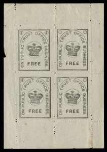 NEW ZEALAND - Official Stamps: "On Public Trust Office Business" FREE adhesive in sheetlet of 4 units, with gum. Minor faults.