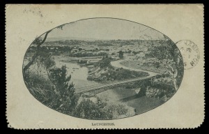 ILLUSTRATED LETTER CARD: 1904 (Groom/Shatten: LC4B.5) 2d violet on greyish-green card, "Launceston" scene in black, FU from LAUNCESTON (Aug.1906) to Sussex, England with arrival cds verso.