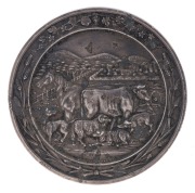 BROKEN HILL PASTORAL &  AGRICULTURAL ASSOCIATION: silver medallion by A.M. Wittenbach, with inscription 'AWARDED TO/MR LEWIS COHOUN/GO/VALUABLE SERVICES/AS/PRESIDENT/1899', diameter 50mm, weight 65.5gr. - 2