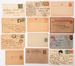 AUSTRALIAN COLONIES & STATES - General & Miscellaneous Lots: POSTAL HISTORY & POSTAL STATIONERY: Selection with NSW 1856 cover to Shaftesbury, England with imperf 6d Large Diadem tied by weak strike of BN '19' (Rated R), RYLSTONE (Nov.10) departure backstamp, HARTLEY & SYDNEY transits, arrival datestamps including PLYMOUTH/SHIP LETTER, 1897 1½d Letter Card used Sydney-Hobart, 1d Shield Reply Postal Card optd 'Specimen', unused ½d grey Wrapper, also 1907 PPC Neutral Bay to Natal;