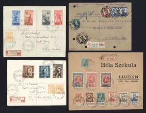 BELGIUM: POSTAL HISTORY: 1860-1960s bundle of covers including 1868 Brussels-Paris with 30c brown (cover faults), 1871 commercial to Holland with 20c blue, 1879 & 1884 with 25c bistre, 1910 Brussels Exhibition postcard with tabbed 10c & Exhibition label, 1914 postcard to Scotland with tabbed 10c, 1948 bank cover to Australia with 3fr15c Textiles, 1940s attractively franked airmail covers to Australia (4); several others registered