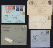 BELGIUM: POSTAL HISTORY: 1860-1960s bundle of covers including 1868 Brussels-Paris with 30c brown (cover faults), 1871 commercial to Holland with 20c blue, 1879 & 1884 with 25c bistre, 1910 Brussels Exhibition postcard with tabbed 10c & Exhibition label,  - 3