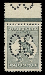 Kangaroos - First Watermark: 2d Grey, perforated Large OS, marginal single, very well centred, MUH.