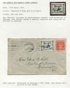 AUSTRALIA: Aerophilately & Flight Covers: 17 April 1922 (AAMC.64 & 64a) Geelong - Melbourne, Herald & Weekly Times flown cover with "Herald / Air Mail" vignette in deep blue tied by GEELONG machine cancel which also ties a 2d KGV. Addressed to Mornington, - 3