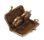 Coins - Australia: Sovereign: SOVEREIGN PURSE: Victorian leather and brass sovereign purse with fob, compartments for both half and full sovereigns, 6.5x4.5cm. In lovely condition. - 2