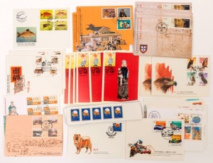 MACAU: BOOKLETS & FDCs: 1994 Year of the Dog booklet (5, one with FDI cancel, Cat £160), 1994 Legend & Myths two sets on maximum cards; unaddressed FDCs including 1990 Fish, 1993 Machine Labels, Birds of Prey (2).Grand Prix, Temples (2), others with dupli
