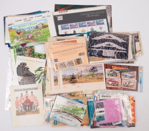 AUSTRALIA: Decimal Issues: POSTAGE: mostly MUH 1980s issues, also Classic Cars prestige booklet, plus a few loose stamps and M/Ss; also a small bundle of FDC or FD postcards; small percentage of postally valid AAT, Christmas Is or Cocos Island, is included in the MUH Face Value of $300+