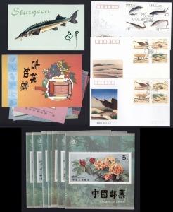 CHINA: STAMP PACKS: Zhuhai Stamps Corporation stamp packs (7) containing selected 1978-1990 commemorative issues MUH, also a few FDCs, plus a small quantity of cinderalla M/Ss and stamps. (small qty)