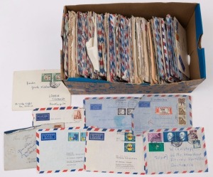 GERMANY: POSTAL HISTORY: mostly late 1950s-1960s airmail covers from a family correspondence, vast majority inward to Australia from West Germany many with 1954-60 Heuss, 1961-64 Famous Germans or 1964-69 Architecture definitive frankings, some commemorative frankings incl. Relief Fund issues; few others from Europe incl. Netherlands, plus 1968-69 covers with Australia 50c Navigators solo or 40c Navigators + 20c Desert Pea to Germany. (few 100s)