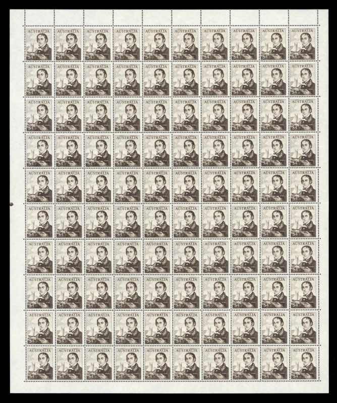 AUSTRALIA: Decimal Issues: 1966-73 (SG.403) Navigators $4 King complete sheet of 100, fresh MUH. Becoming hard to source.