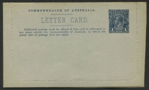 AUSTRALIA: Letter Cards: 1914-18 (BW:LC22/08) 1d KGV Sideface Design P12½ Die 2 in violet-blue on Grey Surfaced Card with Off-White/Cream Interior, "Mt. Buffalo,Victoria" illustration, fine unused, Cat. $200.