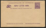 AUSTRALIA: Letter Cards: 1911-12 (BW:LC13/50+108A) 1d KGV&nbsp;Full-Face&nbsp;Design in purple Reply Lettercard,&nbsp;zig-zag Rouletted 15&nbsp;on&nbsp;Buff Card, "'Giant Red Gum, Vic' and 'Queen's Garden Perth. WA'&nbsp;" illustrations, fine unused, Cat. $200.