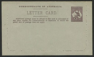 AUSTRALIA: Letter Cards: 1913-14 (BW:LC16/56B) 1d Kangaroo Design Die II in deep brown, P.10 on Grey to Greenish-Grey Surfaced Stock, with Off-White to Cream Interior "Government House, Perth" illustration, fine unused, Cat. $175.