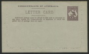 AUSTRALIA: Letter Cards: 1913-14 (BW:LC16/56B) 1d Kangaroo Design Die II in deep brown, P.10&nbsp;on&nbsp;Grey&nbsp;to Greenish-Grey Surfaced Stock,&nbsp;&nbsp;with Off-White to Cream Interior&nbsp;"Government House, Perth" illustration, fine unused, Cat. $175.