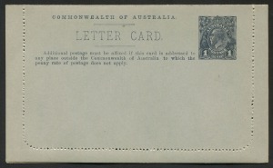 AUSTRALIA: Letter Cards: 1914-18 (BW:LC17/61) 1d KGV Sideface Design P10 Die 1 in grey-black on Grey Surfaced Card with Off-White/Cream Interior, "Harvesting West Aust" illustration, fine unused, Cat $175.