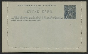 AUSTRALIA: Letter Cards: 1914-18 (BW:LC17/61) 1d KGV Sideface Design P10 Die 1 in grey-black on Grey Surfaced Card with Off-White/Cream Interior, "Harvesting West Aust" illustration, fine unused, Cat $175.