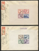 GERMANY: 1936 (SG.MS613a) Summer Olympic Games Miniature Sheets on separate covers with 'Berlin Olympia/Schwimmstadion" Nos '012' or '013' registration labels, M/Ss centrally canceled with&nbsp;&nbsp;'BERLIN OLYMPIA SCHWIMMSTADION/15/8/36' commemorative datestamps.