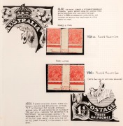 KGV Heads - Collections & Accumulations: SMALL MULTIPLE WATERMARK 1½d RED SPECIALIST COLLECTION: Collection of varieties, mostly within mint multiples, many with imprints, on album pages usually with a skillfully executed pen & ink 'magnified' illustratio - 6