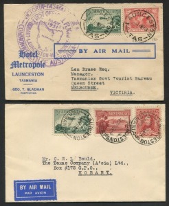 AUSTRALIA: Aerophilately & Flight Covers: 1 May 1931 (AAMC.198a) Launceston - Hobart and Launceston - Melbourne flown covers, carried on the inaugural A.N.A. Ltd. services, (2).