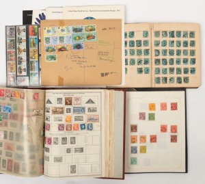 REST OF THE WORLD - General & Miscellaneous Lots: WORLD ARRAY with AUSTRALIAN COLONIES duplicated Late Period in small album mostly low values with a few private perfins and possible postmark interest, plus a little foreign material incl. New Zealand; loose-leaf album with Australia KGV Heads to 1/4d, Arms to £2 and modest worldwide material; 'Minkus' Album with a very sparse world collection; USA 1975 (2), 1976, 1977 & 1978 commemorative stamp year packs,