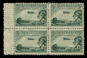 AUSTRALIA: Other Pre-Decimals: 1929 (SG.115a,115b) 3d green Airmail, complete booklet pane of 4 units, lower left unit with "Long wing to plane" variety, superb MUH. BW:136d.