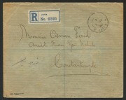PALESTINE: Postal History: BRITISH MILITARY OCCUPATION: Range incl. 4m scarlet on Oct.1919 postcard from ADANA (Turkey) to France; Nov.1919 reg'd cover from Jerusalem to Egypt with CAIRO & LUQSOR backstamps;&nbsp; April 1920 reg'd cover from Jerusalem to Londo - 2