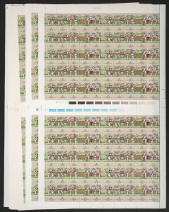 AUSTRALIA: Decimal Issues: 1977 (SG.647-651) 18c Cricket Centenary, (1600) in 16 complete sheets with unfolded gutters, fresh MUH.