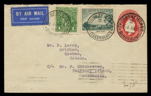 AUSTRALIA: Aerophilately & Flight Covers: FRANCIS CHICHESTER FLOWN COVER: July 1931 (AAMC.210) 2d KGV Envelope (+ 3d Air + 1d KGV) cancelled at THURSDAY ISLAND at the start of Chichester's planned flight to JAPAN; with MANILA transit and JAPANESE arrival backstamps. Endorsed "No 75" in Chicheter's hand and signed verso beneath a hand stamped explanation of the termination of the flight at "Japan and no further owing to total wreck there of my plane." Cat.$525.
