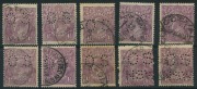 KGV Heads - Single Watermark: 4&frac12;d Violet Perf 'OS' (8, one aged) plus Perf 'OS/NSW' (2)&nbsp;variable centring, cds cancels; BW:118 group - Cat. $1000. (10)