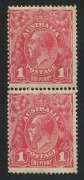 KGV Heads - Large Multiple Watermark: Cooke 1d Carmine-Pink vertical pair (lower unit small surface rub at base), with characteristic "golden orange" ultra violet lamp reaction, mildly tanned gum, upper unit MUH; BW:71A - Cat. $1750+.