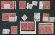 KGV Heads - Single Watermark: 1d Red mint selection with Smooth Paper "Secret Mark" [VII/1] & "Ferns" [VII/54] both within pairs, "Wattle Line" [VII/31] on a WATERMARK INVERTED single, two stamps with "Irregular left frames" (one with a pair), another wit