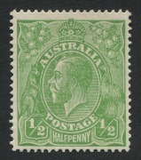 KGV Heads - Single Watermark: &frac12;d Bright Green INVERTED WATERMARK on THIN PAPER, well centred, MLH; BW:63a,aa - extrapolated Cat. $600+. Rare combination of varieties.