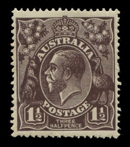 KGV Heads - Single Watermark: 1½d Black-Brown THIN PAPER well-centred, MUH; BW: 83aa - Cat $300.