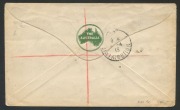 Kangaroos - First Watermark: 21 FEB 1913 usage of 3d Olive, in combination with ½d Tasmania, ½d South Australia, ½d Victoria, ½d New South Wales and ½d Queensland overpaying the registered postage rate from HOBART to PARIS; with arrival back stamp. An att - 2