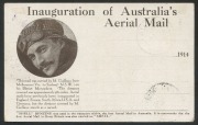 AUSTRALIA: Aerophilately & Flight Covers: 16-18 July 1914 (AAMC.3) Melbourne - Sydney special postcard carried by Maurice Guillaux on Australia's first Official airmail flight; with 1d Engrave tied by the oval AERIAL MAIL cachet in violet; SYDNEY arrival - 2