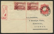 AUSTRALIA: Other Pre-Decimals: FDC: 1927 (SG.105) 1&frac12;d Canberra, horizontal pair on 1&frac12;d KGV&nbsp;Registered Envelope from CANBERRA; clearly postmarked 9MY27.