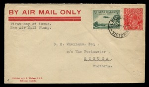 AUSTRALIA: Other Pre-Decimals: FDC: 1929 (SG.115) 3d green Airmail (+ 1½d KGV) tied by GLENHUNTLY cds of 20MY29 on "Whellams" FDC to Echuca.
