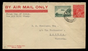 AUSTRALIA: Other Pre-Decimals: FDC: 1929 (SG.115) 3d green Airmail (+ 1½d KGV) tied by GLENHUNTLY cds of 20MY29 on "Whellams" FDC to Echuca.