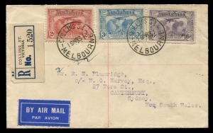 AUSTRALIA: Other Pre-Decimals: FDC: 1931 (SG121-23) 2d, 3d & 6d Kingsford Smith set tied by COLLINS ST. MELBOURNE cds's of 19MR31 on Registered cover to Sydney with arrival backstamps.