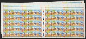 AUSTRALIA: Decimal Issues: 1980 (SG.742a) 22c Waltzing Matilda: 13 complete sheets with unfolded gutters, (1300) MUH.