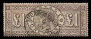 GREAT BRITAIN: 1884 (SG.185) Wmk Imperial Crowns&nbsp;&pound;1 brown-lilac, flattened bend right edge, neatly struck 1887 'REGISTERED' datestamp, Cat &pound;3000.