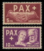 SWITZERLAND: 1945 (Mi.447-459) 5c - 10Fr Peace set, (13) MUH.