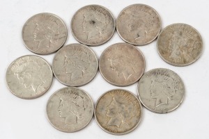 Coins - World: Silver: USA: 1922 (5) & 1923 (5) Peace silver dollars; condition variable. (10)
