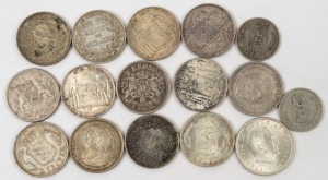 Coins - World: Silver: DENMARK & SWEDEN: 1876-1964 silver coin group with DENMARK: 1876 1kr (2), 1888 2kr, 1892 Golden Wedding 2kr (3), 1906 2kr (2), 1916 2kr, 1930 60th Birthday 2kr (3), 1964 5kr; SWEDEN: 1897 Oscar II 2kr, 1907 2kr, 1916 2kr; condition fair to very good, varying silver content, total weight 225gr. (16)