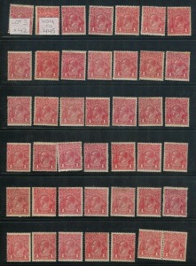 KGV Heads - Single Watermark: 1d Red Smooth Paper mint selection with a variety of shades, odd gumside blemish/tone, a few without gum; BW:71 - minimum Cat. $2520. (84)