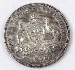 Coins - Australia: Two Shillings:1936 KGV florin, streaky patina, EF.