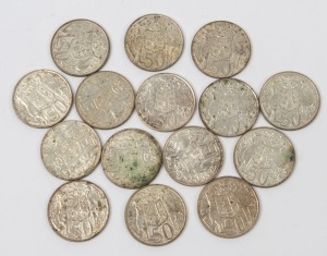 Coins - Australia: Silver: 1966 50c Rounds (15), condition variable.