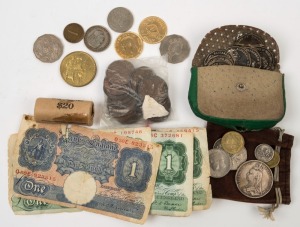 Coins - World: World assortment with AUSTRALIA 1988 $1 coin roll (possibly reconstructed), 1981 50c Royal Wedding (20, Unc), few other pre-decimal & decimal coins to $5 of little consequence; also GREAT BRITAIN 1889 Crown (rim dink) and pre-decimal £1 Pep