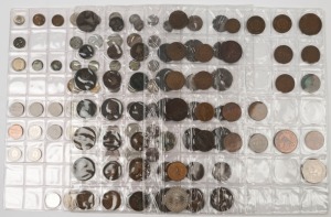 Coins - World: AUSTRALIA, GB & WORLD: circulated assembly on coin album pages with GB 1887 1/-, QV, KEVII & KGV pennies and halfpennies, lesser quantity of Australian pennies and halfpennies; also world minors/low denomination coins with a few silver items. (120 approx)